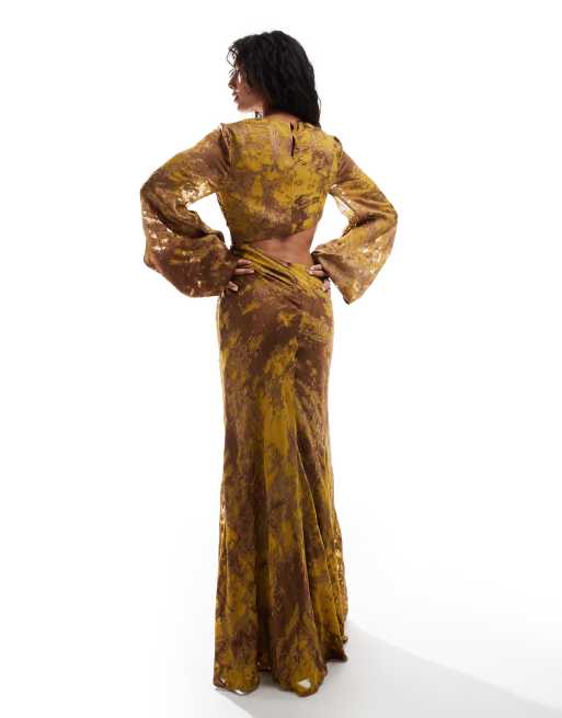 ASOS DESIGN - Robe longue à manches longues en tissu à motif abstrait effet dévoré coupé en biais, 4 de 4