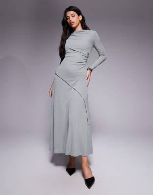 Robe longue à manches longues et détail drapé - Gris 36