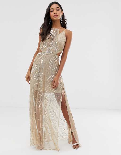 ASOS DESIGN Robe longue ornement g om trique et empi cements transparents