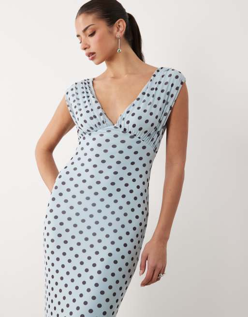 ASOS DESIGN - Robe longue à pois avec col V et ourlet plongeant - Bleu, 2 de 4