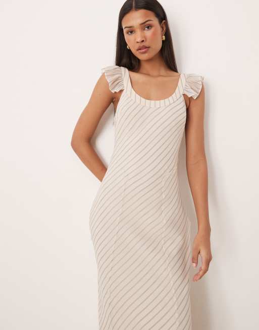 ASOS DESIGN - Robe longue à rayures avec encolure dégagée et liens dans le dos - Crème et bleu, 2 de 4