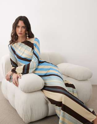 ASOS DESIGN - Robe longue à rayures avec manches longues évasées-multicolore