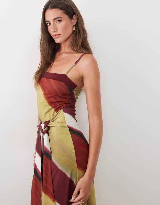 ASOS DESIGN - Robe longue à rayures effet dégradé avec encolure carrée et liens, 2 de 4