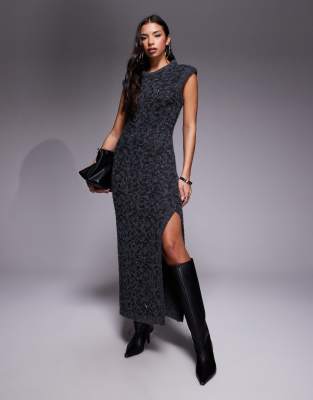 ASOS DESIGN - Robe longue à sequins avec bordures tuftées - Anthracite-Gris