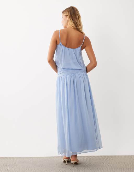 ASOS DESIGN robe longue à taille basse en mousseline bleue, 4 de 4