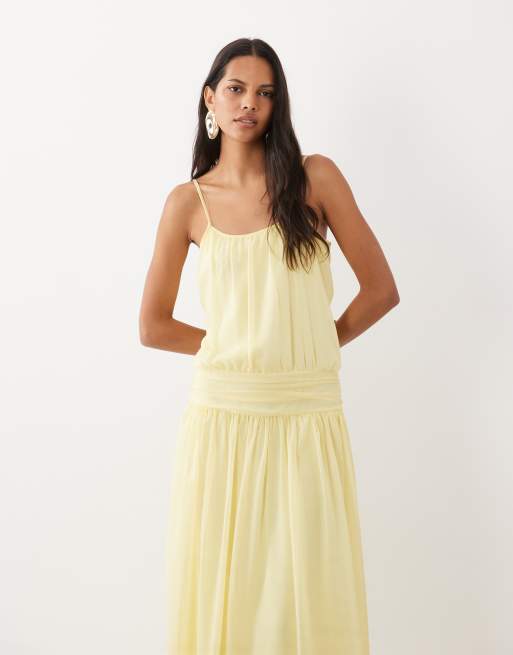ASOS DESIGN robe longue à taille basse en mousseline couleur buttermilk, 2 de 4