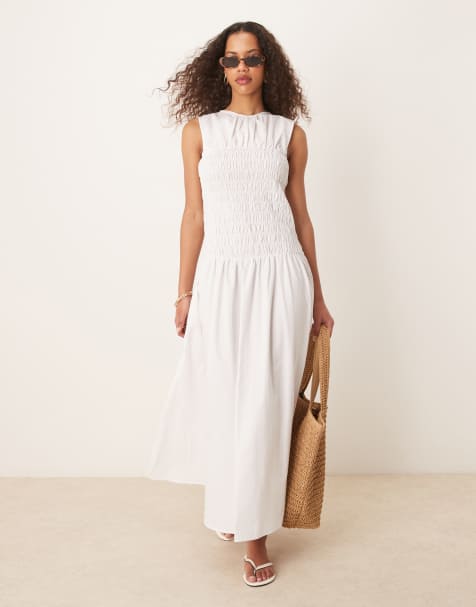 ASOS DESIGN - Robe longue à taille froncée - Blanc - view 1
