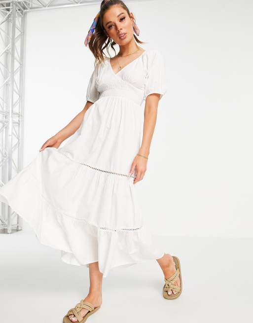 Asos Design Robe Longue à Taille Froncée Et Empiècements En Dentelle