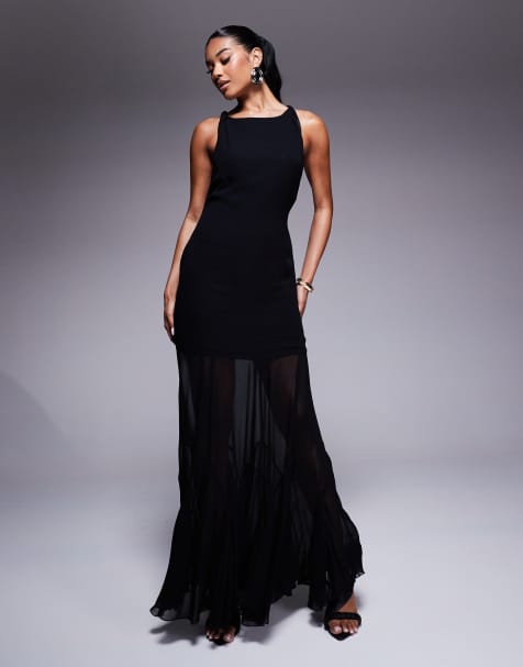 ASOS DESIGN - Robe longue à taille tombante avec jupe à godets - Noir - view 1