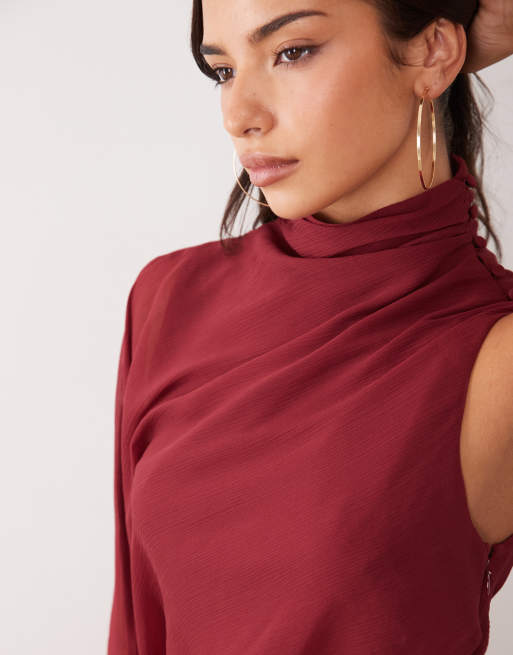 ASOS DESIGN robe longue à une manche avec superposition blousante, coupée en biais, rouge, 2 de 4