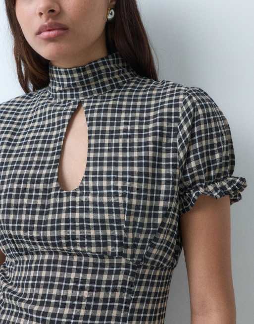 ASOS DESIGN robe longue à volants à l'ourlet à carreaux marron, 5 de 5