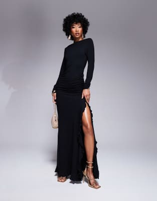 ASOS DESIGN - Robe longue à volants et manches longues avec jupe ample - Noir