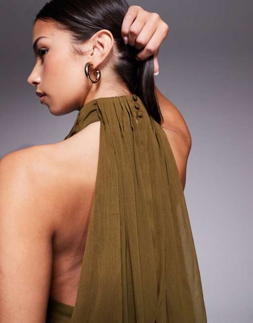 ASOS DESIGN - Robe longue ample à encolure américaine et taille basse à godets - Kaki, 2 de 5