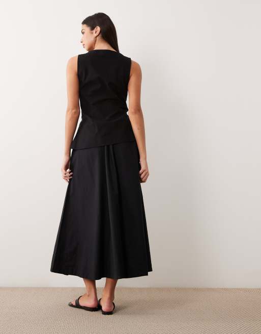 ASOS DESIGN - Robe longue aspect lin coupe gilet de tailleur avec jupe en popeline - Noir, 4 de 4