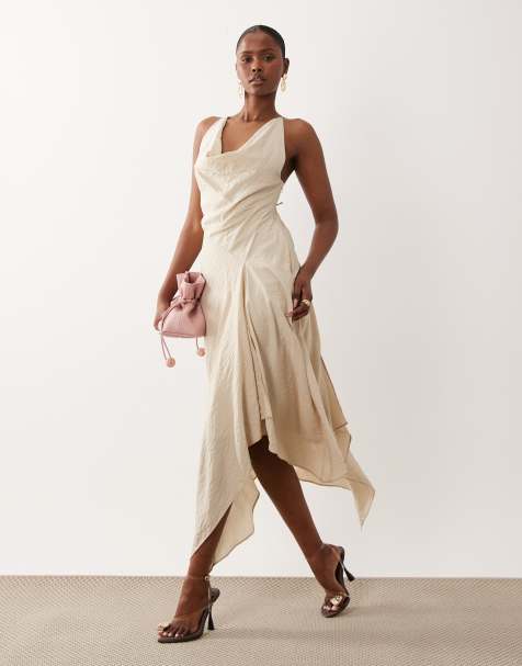ASOS DESIGN - Robe longue asymétrique à col bénitier profond et dos ouvert - Taupe - view 1
