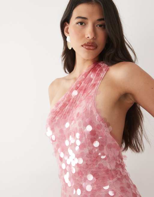 ASOS DESIGN - Robe longue asymétrique à sequins - Rose, 4 de 4