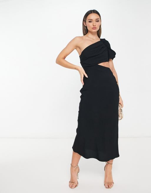 ASOS DESIGN Robe longue asym trique avec d coupe sur la taille Noir d lav