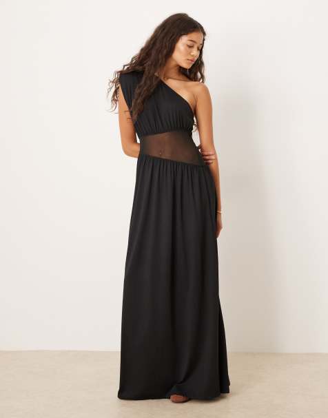 ASOS DESIGN - Robe longue asymétrique avec empiècement en tulle - Noir - view 1