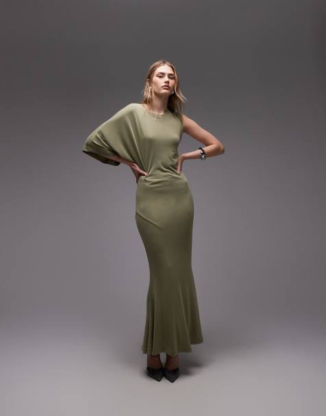ASOS DESIGN - Robe longue asymétrique avec ourlet plongeant - Vert sauge - view 1