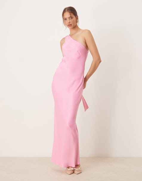 ASOS DESIGN - Robe longue asymétrique en satin - Rose - view 1