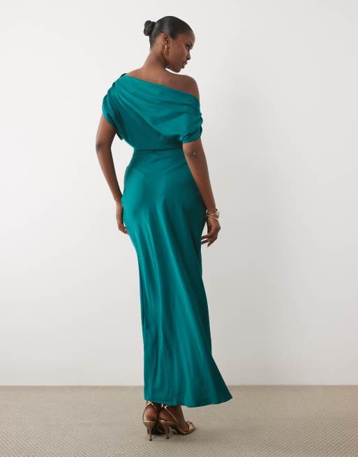 ASOS DESIGN - Robe longue asymétrique en satin - Vert sarcelle, 2 de 4