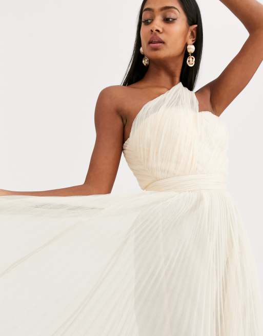 ASOS DESIGN - Robe longue asymétrique en tulle avec ourlet à armature - Crème, 3 de 4
