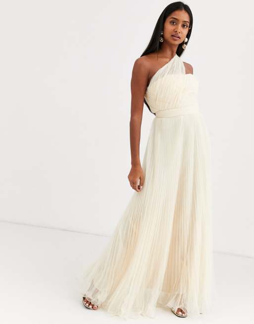 ASOS DESIGN - Robe longue asymétrique en tulle avec ourlet à armature - Crème, 4 de 4