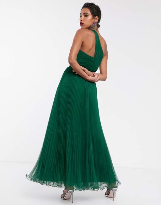 ASOS DESIGN - Robe longue asymétrique en tulle avec ourlet à armature - Vert forêt, 2 de 4