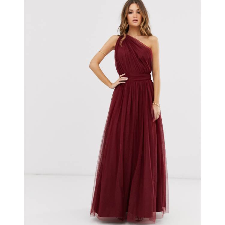 ASOS DESIGN Robe longue asymetrique en tulle Bordeaux ASOS