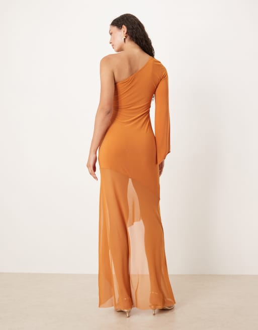 ASOS DESIGN - Robe longue asymétrique style foulard à jupe transparente - Rouille, 4 de 4