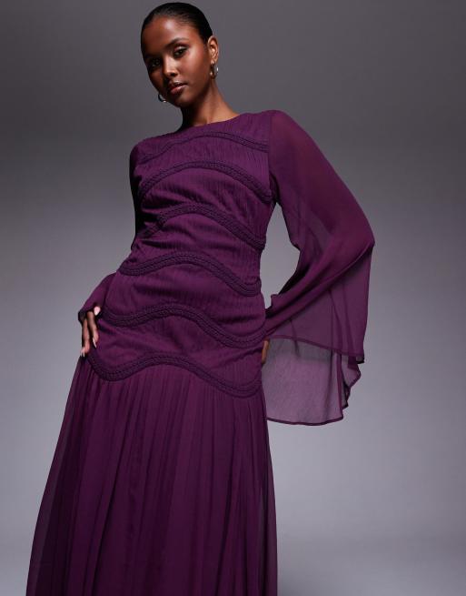 ASOS DESIGN - Robe longue avec corsage à empiècements, manches longues et finitions en dentelle - Baie, 2 de 4