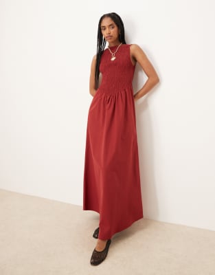 ASOS DESIGN - Robe longue avec corsage froncé - Rouge