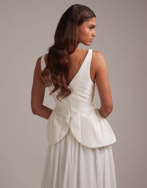 ASOS DESIGN - Robe longue avec corsage structuré et jupe évasée - Ivoire, 5 de 5