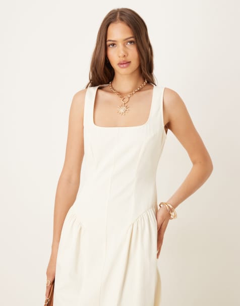 ASOS DESIGN - Robe longue avec coutures façon corset - Ivoire - view 1