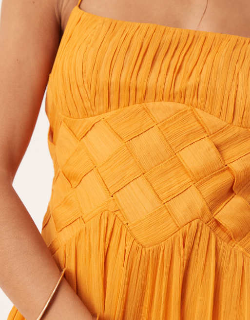 ASOS DESIGN - Robe longue avec croisillons à la taille avec bretelles et buste froncé - Orange, 3 de 4