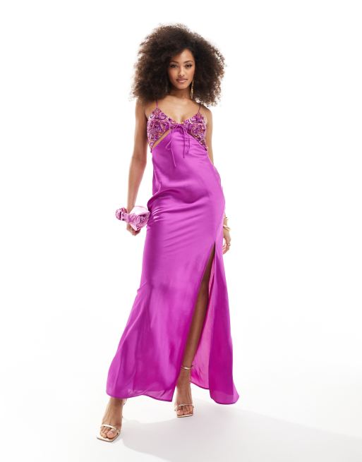 ASOS DESIGN Robe longue avec decoupe et corsage ornemente Violet ASOS