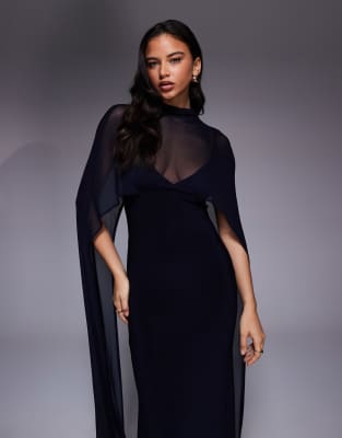 ASOS DESIGN - Robe longue avec détail cape oversize - Bleu marine