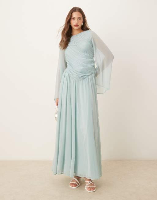 ASOS DESIGN asymmetric dropped waist maxi with open back in light blue