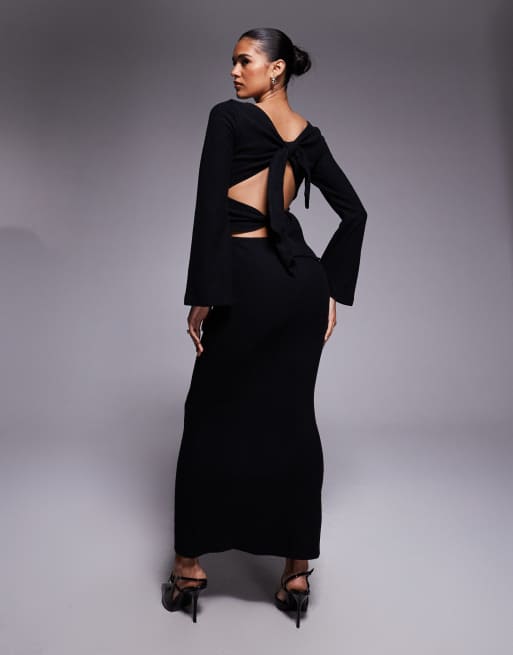 ASOS DESIGN - Robe longue avec dos ouvert et détails noués - Noir, 2 de 4