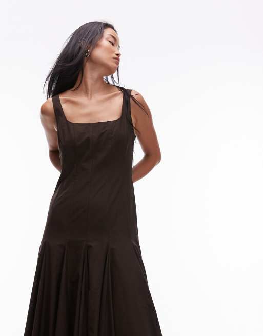 ASOS DESIGN - Robe longue avec empiècement à coutures apparentes - Chocolat, 2 de 4