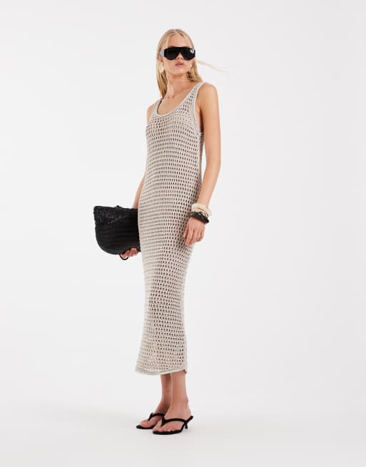 ASOS DESIGN - Robe longue avec encolure dégagée et bordures métallisées - Doré pâle, 2 de 5