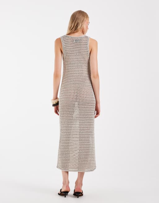 ASOS DESIGN - Robe longue avec encolure dégagée et bordures métallisées - Doré pâle, 3 de 5