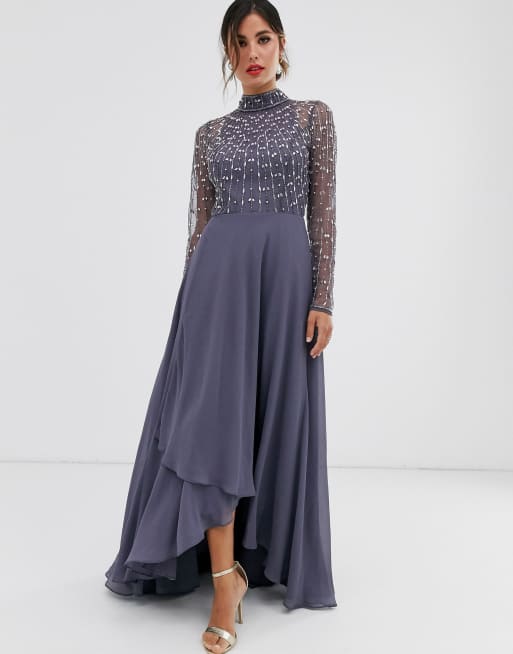 ASOS DESIGN - Robe longue avec jupe portefeuille et corsage à ornement linéaire