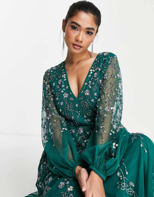 ASOS DESIGN Robe longue avec manches blousantes et ornements fleurs d licates