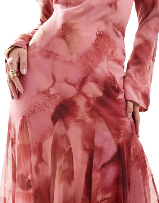 ASOS DESIGN - Robe longue avec ourlet à godets et manches longues - Imprimé flou, 4 de 4