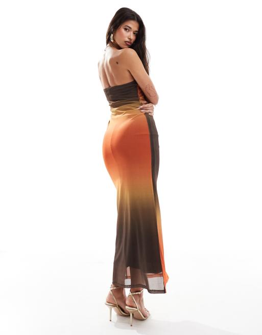 ASOS DESIGN - Robe longue bandeau à imprimé dégradé coucher de soleil - Orange, 4 de 4