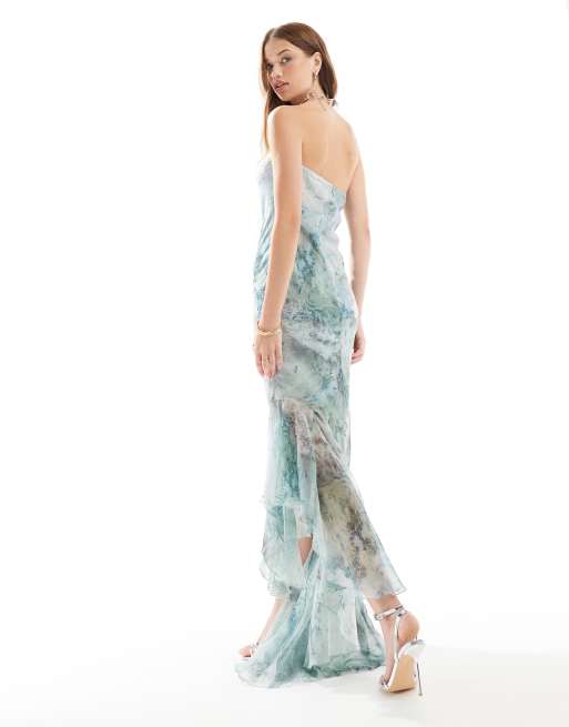 ASOS DESIGN - Robe longue bandeau à imprimé marbré et ourlet asymétrique à volants, 3 de 4
