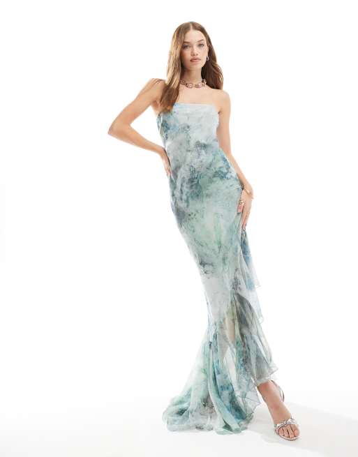 ASOS DESIGN - Robe longue bandeau à imprimé marbré et ourlet asymétrique à volants, 4 de 4