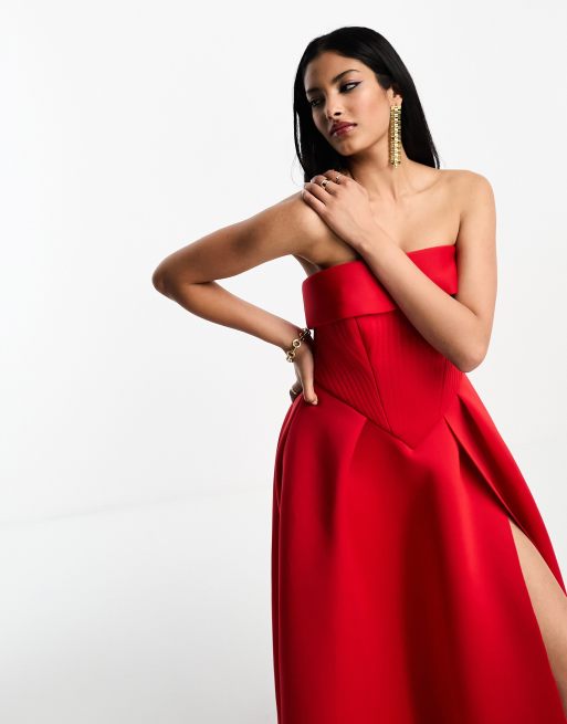 Robe de soirée corset longue rouge