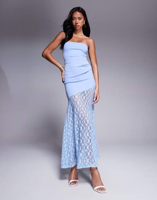 ASOS DESIGN - Robe longue bandeau en dentelle avec détail foulard - Bleu